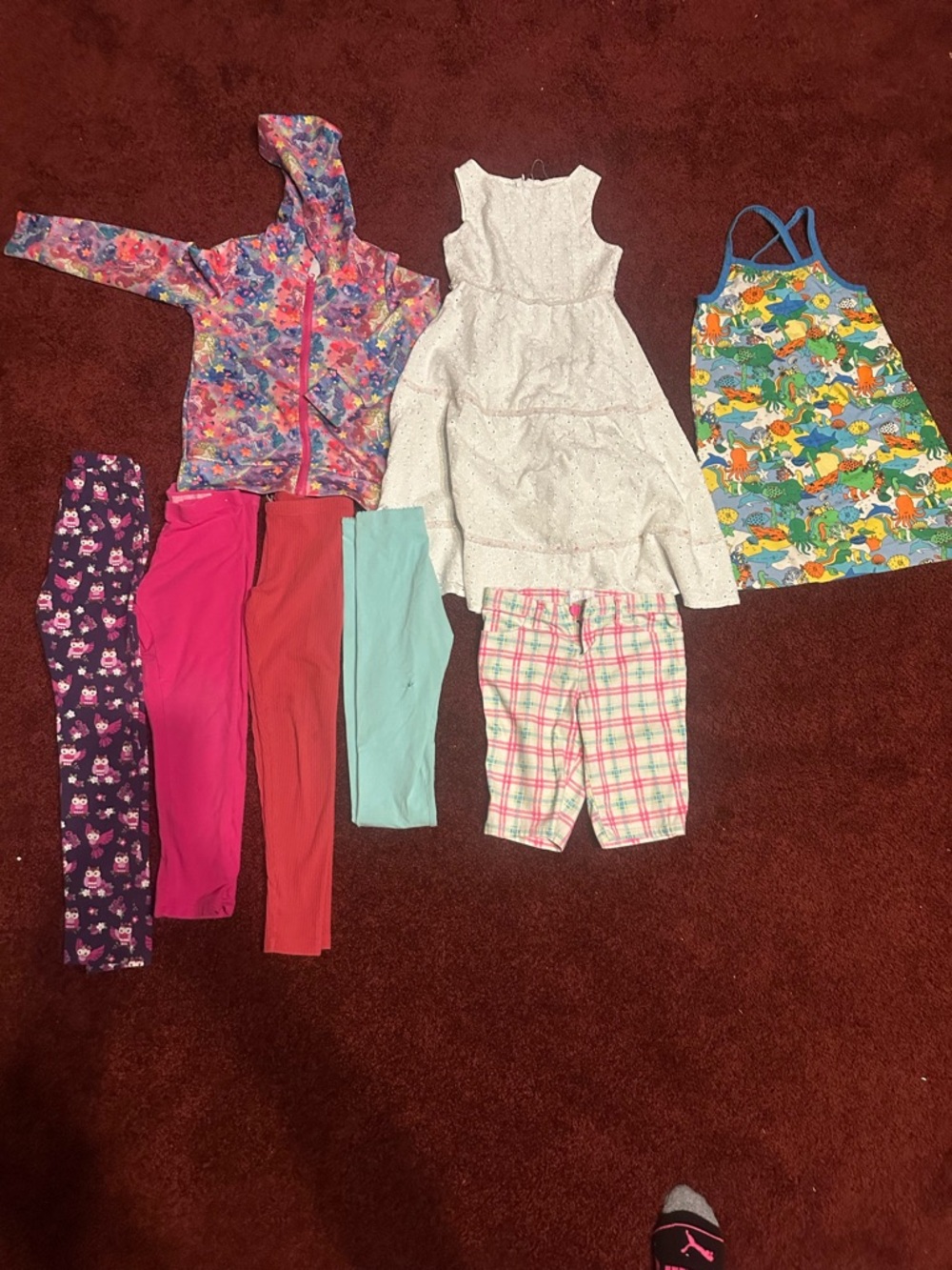 Girls Mixed Outfit Lot - Colorful Hooded Jacket, Dresses & Leggings